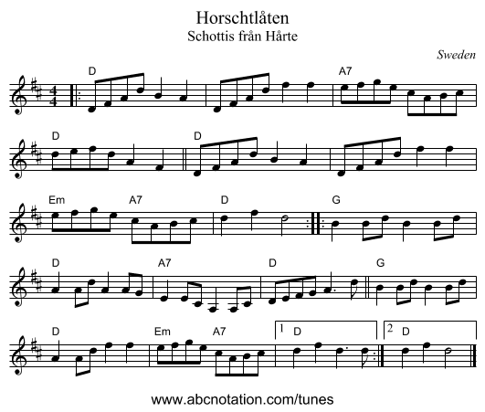 Horschtlåten - staff notation