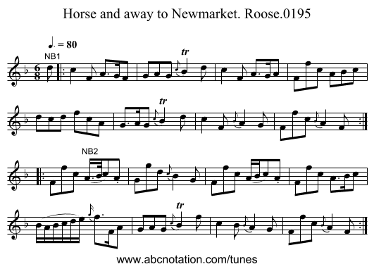 Horse and away to Newmarket. Roose.0195 - staff notation