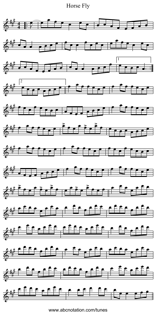 Horse Fly - staff notation