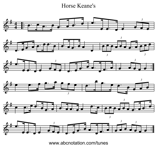 Horse Keane's - staff notation