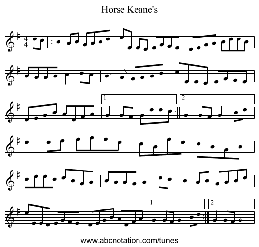 Horse Keane's - staff notation