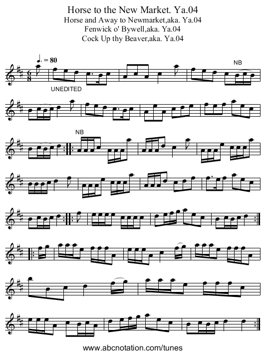 Horse to the New Market. Ya.04 - staff notation