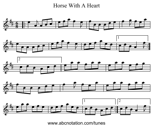 Horse With A Heart - staff notation