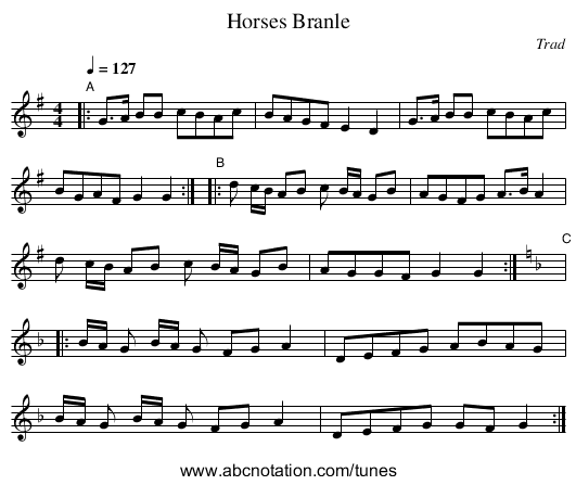 Horses Branle - staff notation