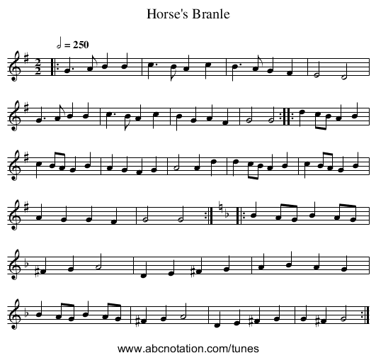 Horse's Branle - staff notation