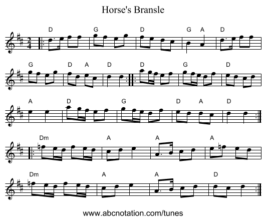 Horse's Bransle - staff notation
