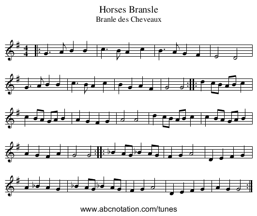 Horses Bransle - staff notation