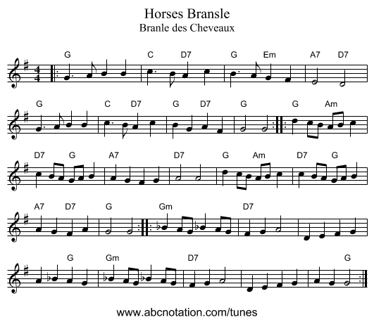 Horses Bransle - staff notation