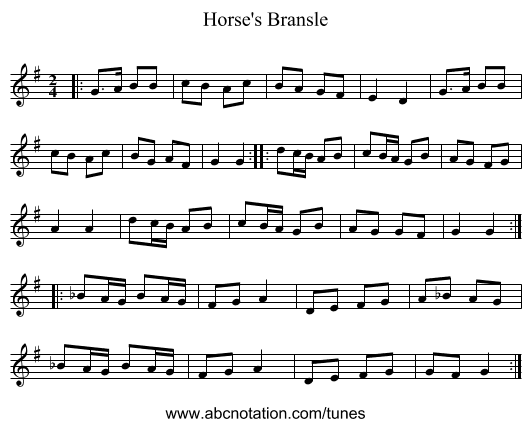 Horse's Bransle - staff notation