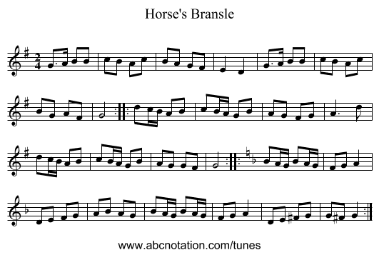 Horse's Bransle - staff notation