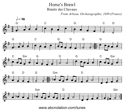 Horse's Brawl - staff notation