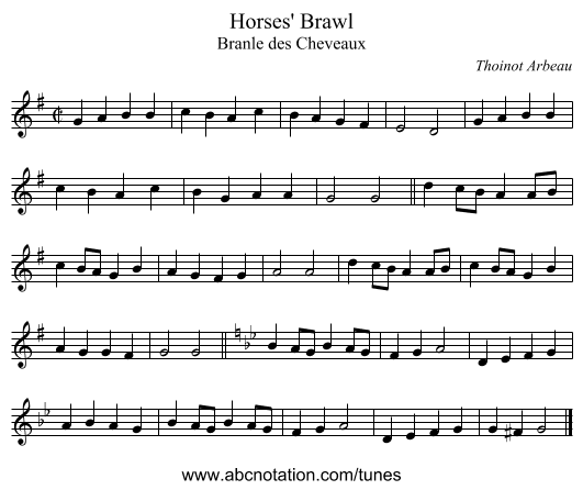 Horses' Brawl - staff notation