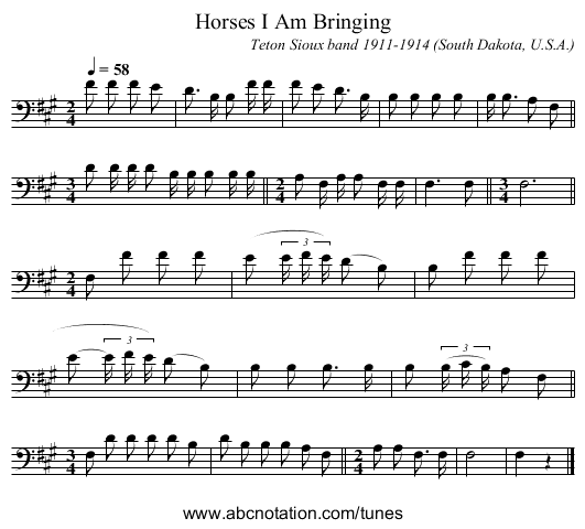Horses I Am Bringing - staff notation