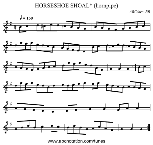 HORSESHOE SHOAL* (hornpipe) - staff notation