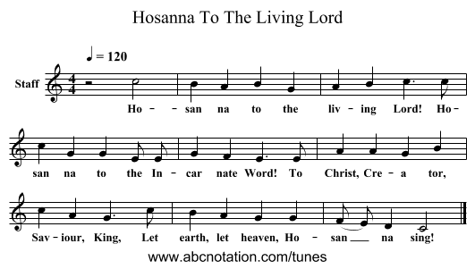 Hosanna To The Living Lord - staff notation