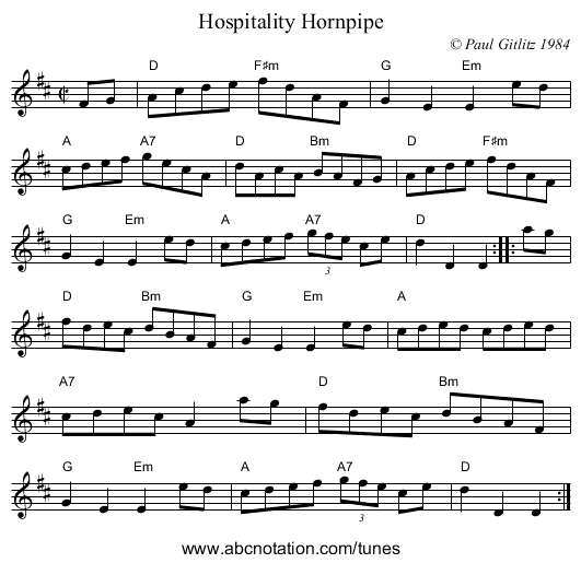 Hospitality Hornpipe - staff notation