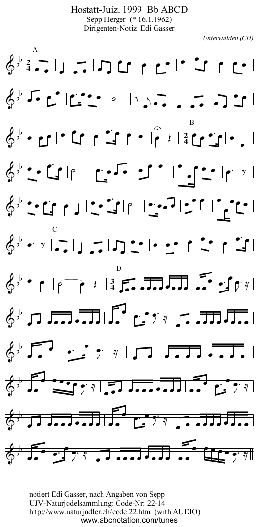 Hostatt-Juiz. 1999  Bb ABCD - staff notation