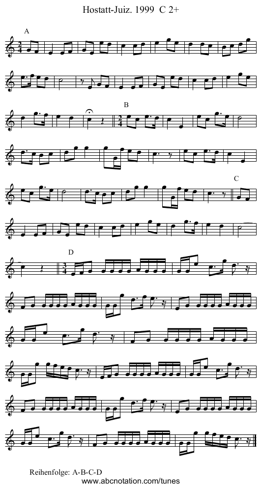 Hostatt-Juiz. 1999  C 2+ - staff notation
