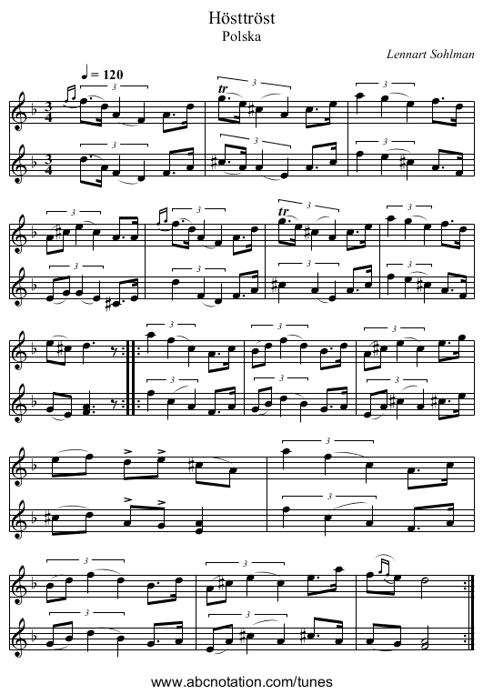 Hösttröst - staff notation