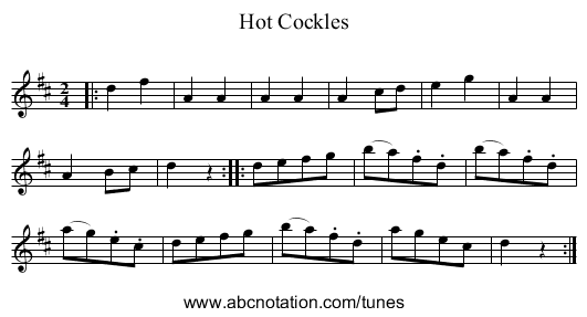 Hot Cockles - staff notation