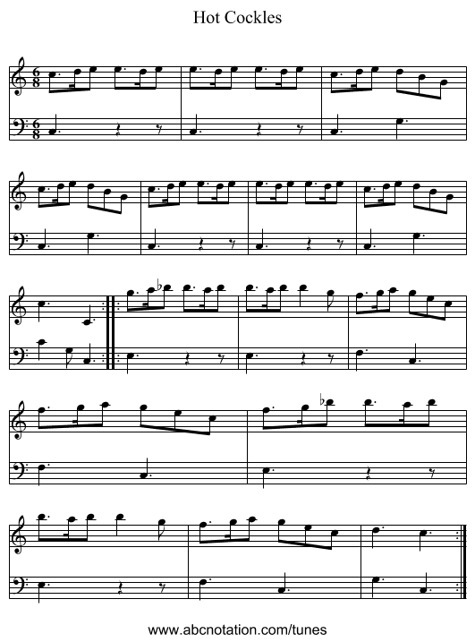 Hot Cockles - staff notation