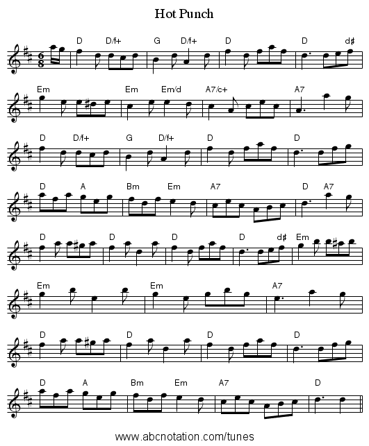 Hot Punch - staff notation