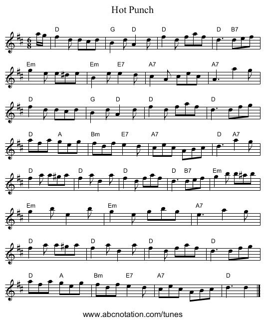 Hot Punch - staff notation