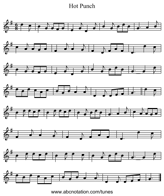 Hot Punch - staff notation