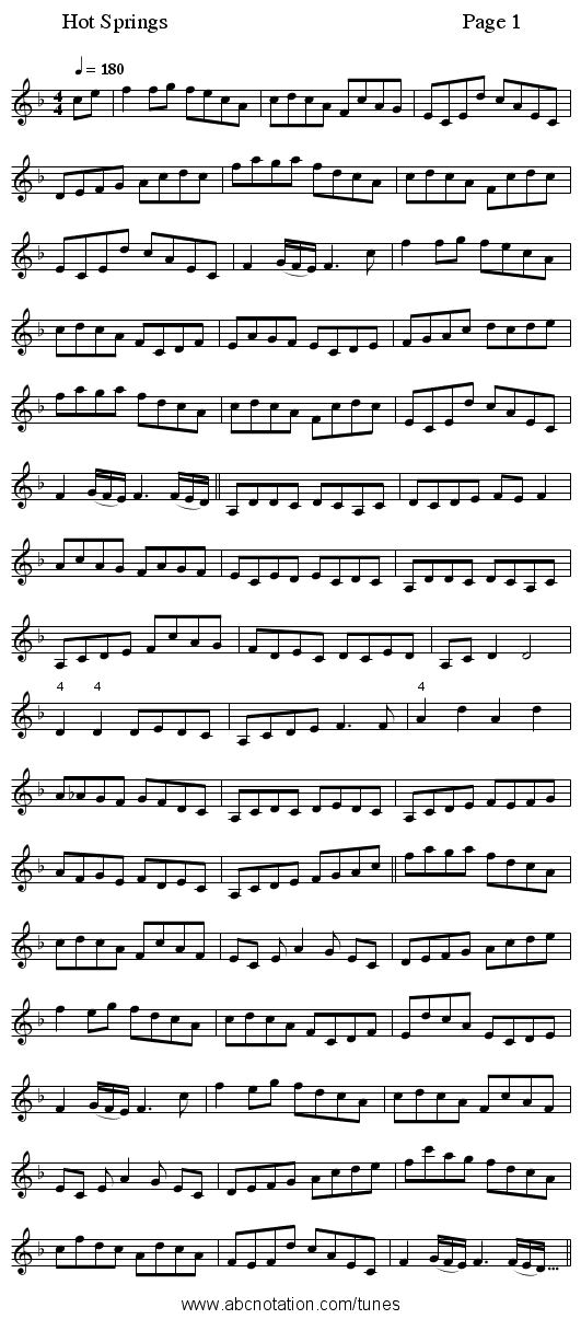 Hot Springs                                                      Page 1 - staff notation