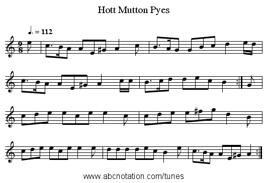 Hott Mutton Pyes - staff notation