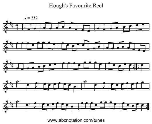 Hough's Favourite Reel - staff notation