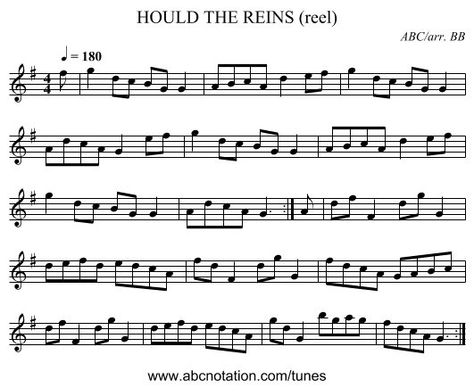 HOULD THE REINS (reel) - staff notation