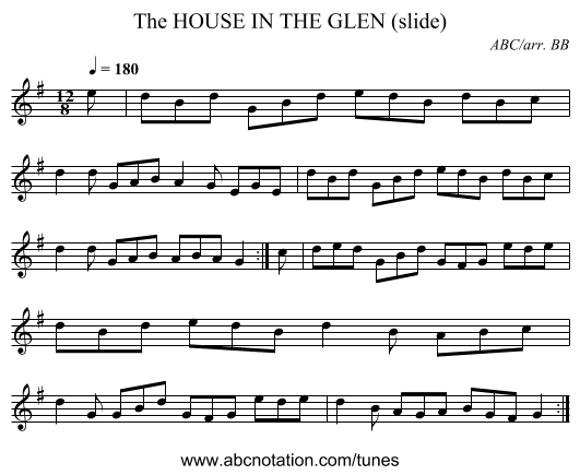 HOUSE IN THE GLEN (slide), The - staff notation