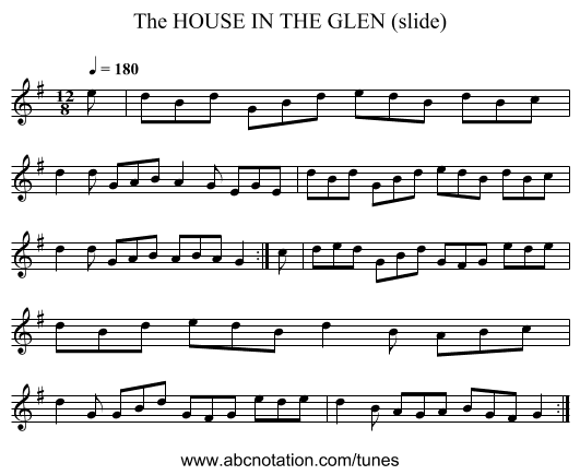 HOUSE IN THE GLEN (slide), The - staff notation