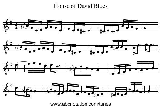 House of David Blues - staff notation