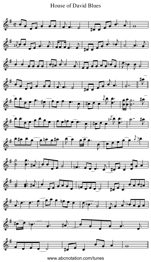 House of David Blues - staff notation