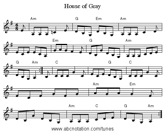 House of Gray - staff notation
