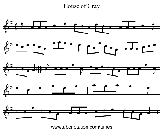 House of Gray - staff notation