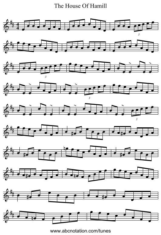 House Of Hamill, The - staff notation