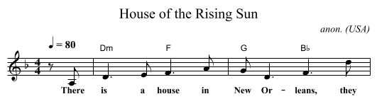 House of the Rising Sun - staff notation