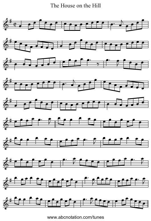House on the Hill, The - staff notation