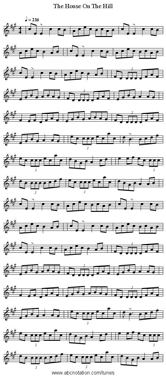 House On The Hill, The - staff notation