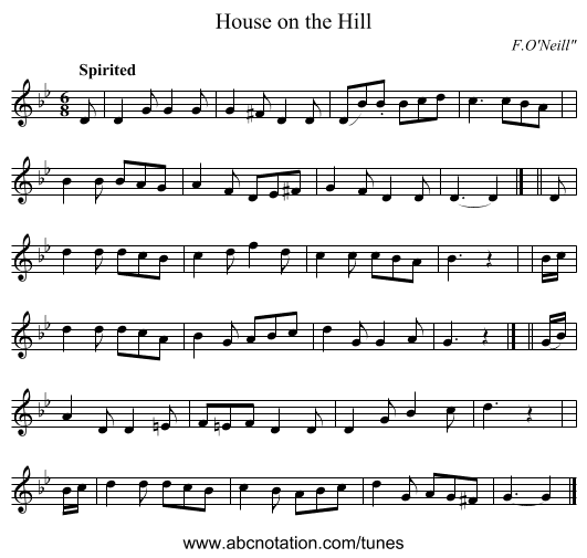 House on the Hill - staff notation