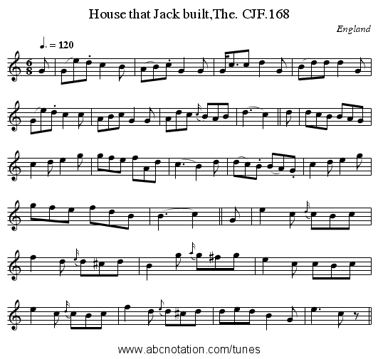 House that Jack built,The. CJF.168 - staff notation