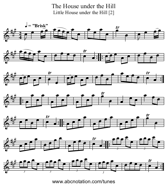House under the Hill, The - staff notation
