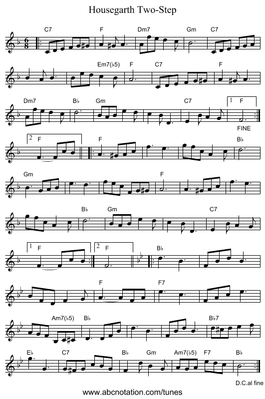 Housegarth Two-Step - staff notation