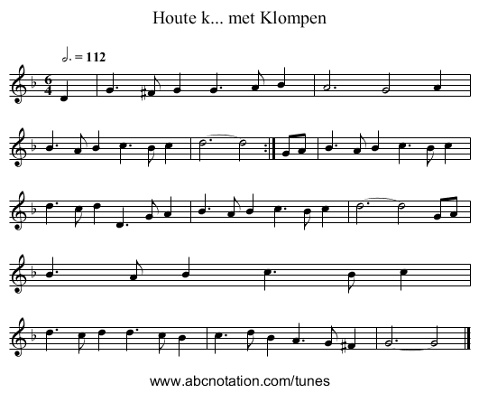 Houte k... met Klompen - staff notation