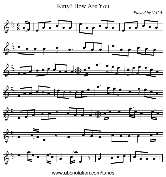 How Are You, Kitty? - staff notation