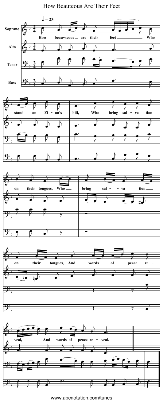 How Beauteous Are Their Feet - staff notation