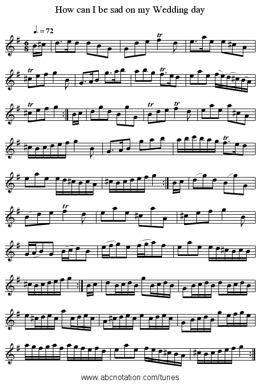 How can I be sad on my Wedding day - staff notation